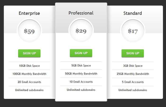 CSS3 Pricing Table