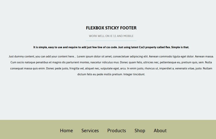 flexbox sticky footer
