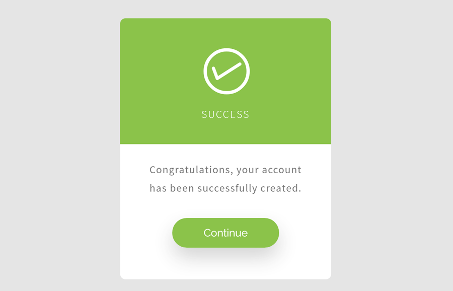 Account Registration Successful Message In HTML CSS