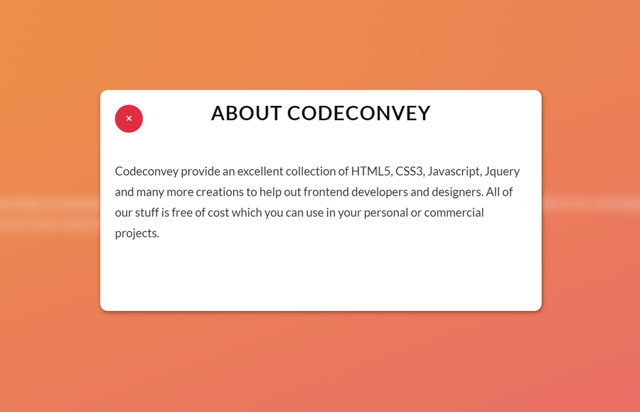 CSS Modal with Blur Background Code and Demo - Codeconvey