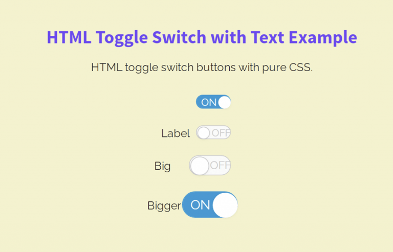 HTML Toggle Switch with Text On/Off