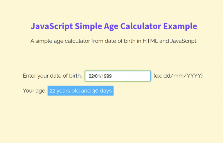 Simple Age Calculator in HTML & JavaScript