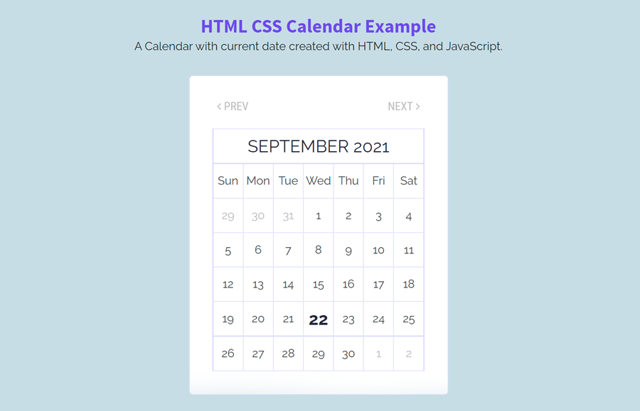 Css Calendar Template Free Download