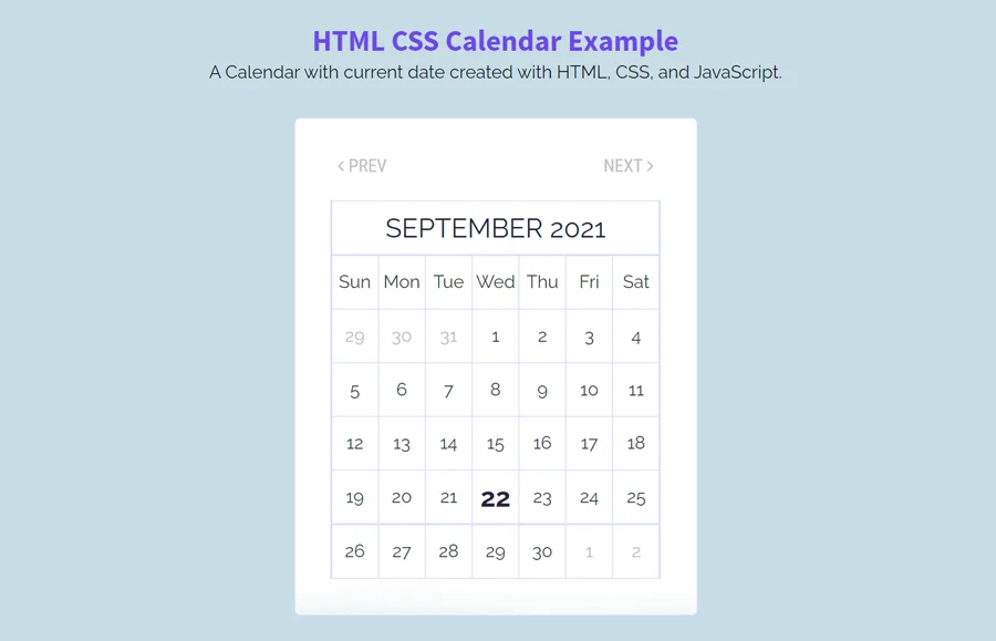 How to Create a Calendar in HTML and CSS | Codeconvey