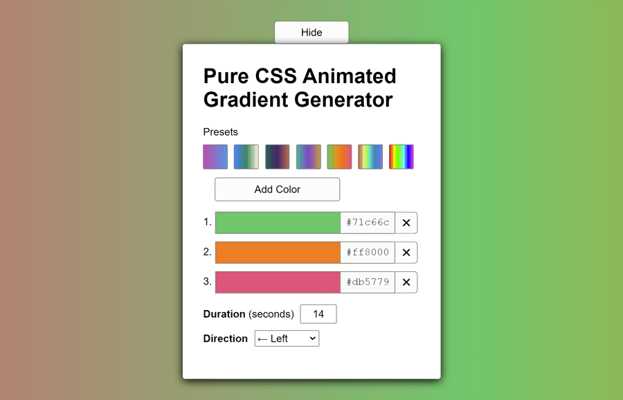 CSS Animated Gradient Background Generator | Codeconvey
